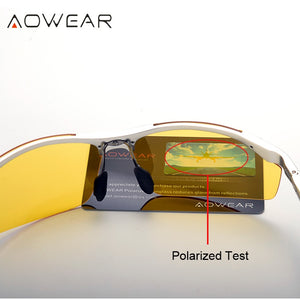 AOWEAR HD Occhiali da guida notturna Occhiali da sole polarizzati per visione notturna da uomo Occhiali da sole in alluminio giallo da uomo per occhiali da conducente 