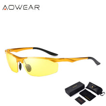Carica l&#39;immagine nel visualizzatore di Gallery, AOWEAR HD Occhiali da guida notturna Occhiali da sole polarizzati per visione notturna da uomo Occhiali da sole in alluminio giallo da uomo per occhiali da conducente 