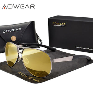 AOWEAR HD Night Vision Glasses Men Polarized Yellow Lens Goggles Driving Aviation Sunglasses Retro Driver Eyewear Male Oculos