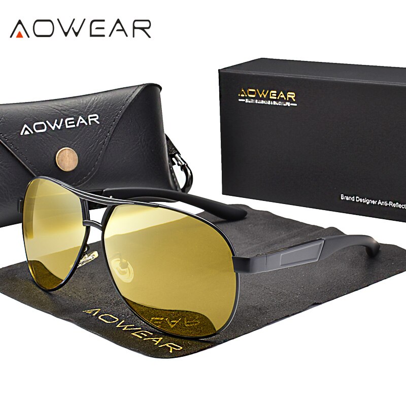 AOWEAR HD Night Vision Glasses Men Polarized Yellow Lens Goggles Driving Aviation Sunglasses Retro Driver Eyewear Male Oculos