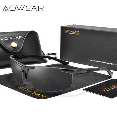 AOWEAR  Aluminium Rimless Sunglasses Men Polarized Sport Outdoor Mirror Sun Glasses for Men Drive Eyewear with Accessories
