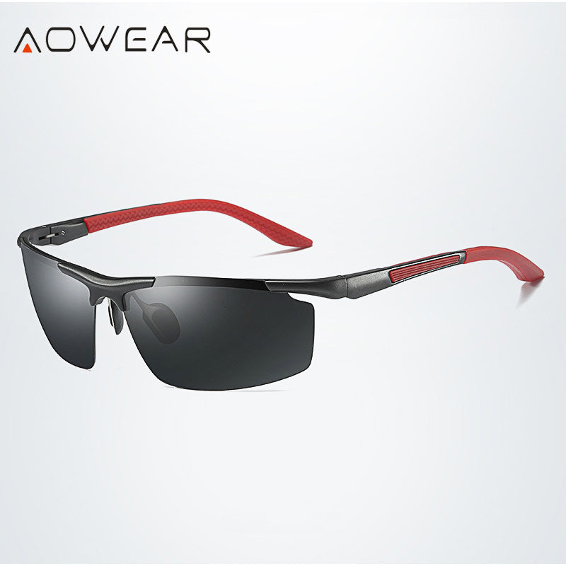 AOWEAR  Aluminium Rimless Sunglasses Men Polarized Sport Outdoor Mirror Sun Glasses for Men Drive Eyewear with Accessories