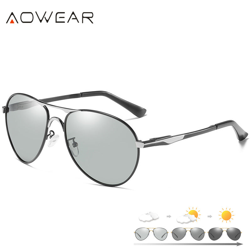 AOWEAR  Aviation Photochromic Sunglasses Men Polarized Retro Chameleon Glasses Day Night Driver Goggles Sun Glasses Oculos