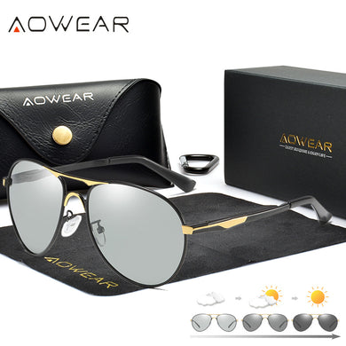 AOWEAR  Aviation Photochromic Sunglasses Men Polarized Retro Chameleon Glasses Day Night Driver Goggles Sun Glasses Oculos