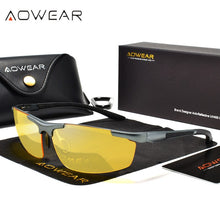 Load image into Gallery viewer, AOWEAR  Polarized Night Vision Glasses Men Yellow Aluminum Rimless Car Driver Goggles Sunglasses Man Driving Eyewear