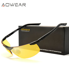 Load image into Gallery viewer, AOWEAR  Polarized Night Vision Glasses for Men Aluminum Yellow Big Sports Style Car Driver Sunglasses for Night Driving