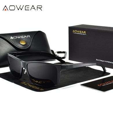AOWEAR  Polarized Sunglasses Men Brand Designer Aluminum Square Retro Sun Glasses Male UV400 Protective Oculos Gafas
