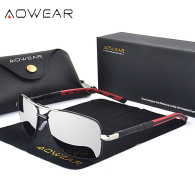 AOWEAR  Square Polarized Sunglasses Men Blue Coating Mirror Retro Sun Glasses for Man Women Aluminum  Shades Glasses gafas