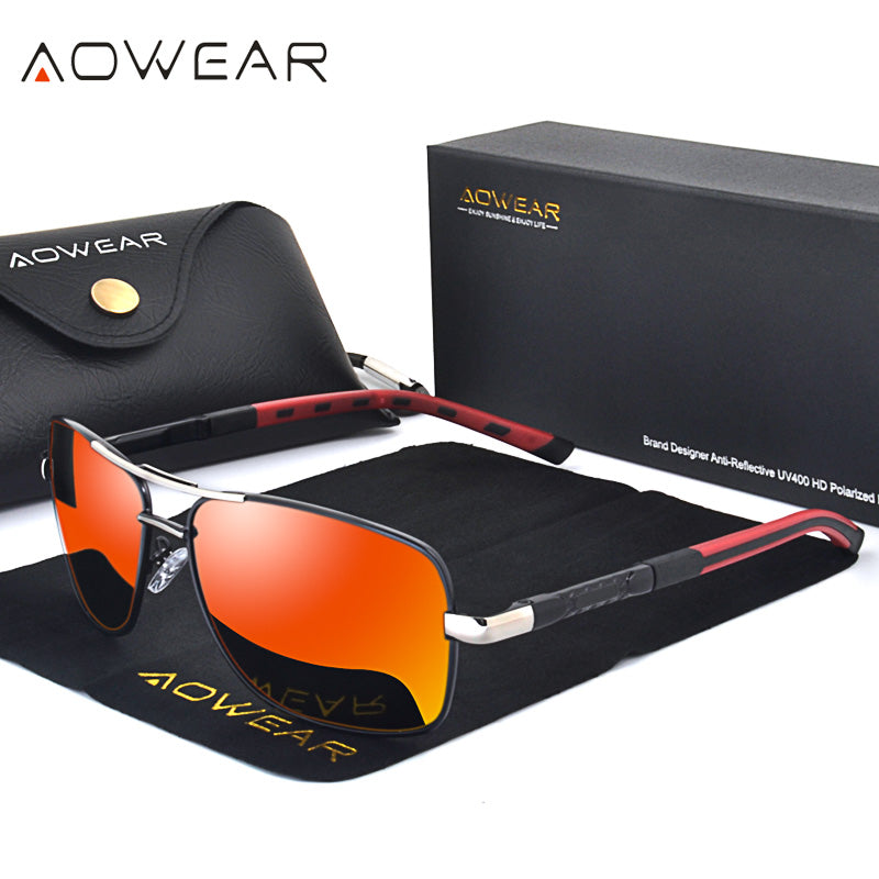 AOWEAR  Square Polarized Sunglasses Men Blue Coating Mirror Retro Sun Glasses for Man Women Aluminum  Shades Glasses gafas