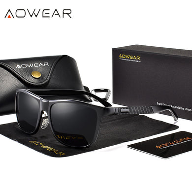 AOWEAR  Square Polarized Sunglasses Men  Aluminum Retro Glasses Anti-glare Driving Goggles Sun Glasses Lunette