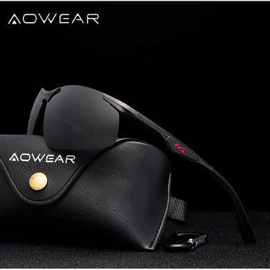 AOWEAR Men Polarized Sunglasses Male Aluminum Magnesium HD Polaroid Rimless Sun Glasses for Men Driving Outdoor Sports Shades