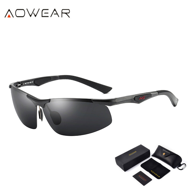 AOWEAR Men Polarized Sunglasses Male Aluminum Magnesium HD Polaroid Rimless Sun Glasses for Men Driving Outdoor Sports Shades