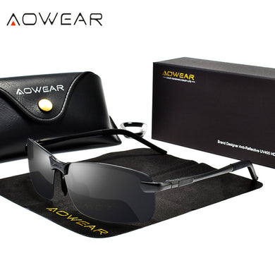 AOWEAR Men's Rimless Polarized Sunglasses Men Square Retro Driving Sun Glasses Unisex Classic Eyewear with Accessories for Women