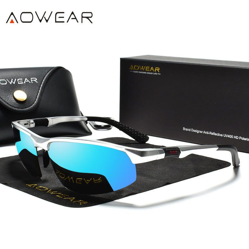 AOWEAR Men's Rimless Sport Sunglasses Men Porlarized  Quality Mirror Sun Glasses Male Light Weight Outdoor Goggles Gafas