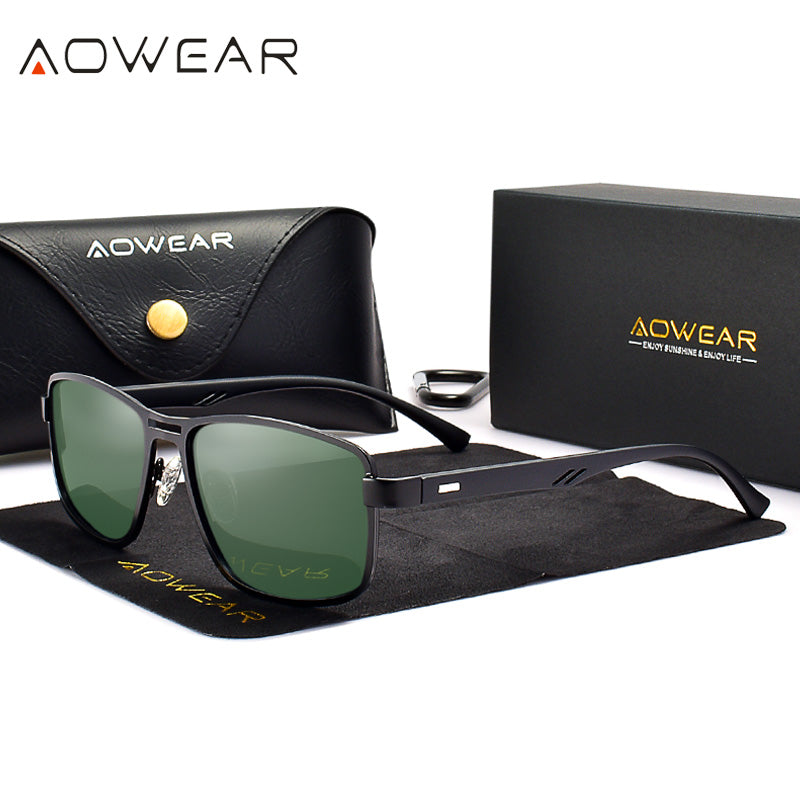 AOWEAR Men's Square Polarized Sunglasses Men Rectangle Car Driver Retro Sun Glasses Night Vision Yellow Glasses for Men / Women