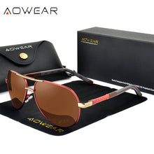 Load image into Gallery viewer, AOWEAR Mens Classic Aviation Sunglasses Men Polarized Aluminum Retro Sun Glasses Male Brand Designer Driving Mirror Glasses
