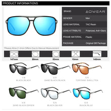 Load image into Gallery viewer, AOWEAR Mens Retro Square Sunglasses Men Polarized Mirror Sun Glasses Male HD Driving Outdoor Goggles Stylish Blue Glasses Oculos