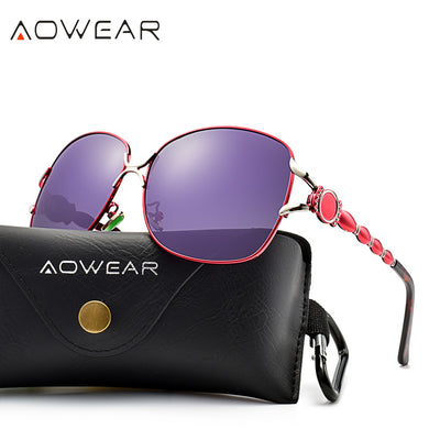 AOWEAR Oversize Vintage Sunglasses Women Polarized Plus Size Lens Sun Glasses Ladies  Brand Shades Eyewear with Case Gafas