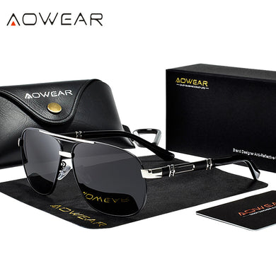 AOWEAR Oversized Polarized Mens Sunglasses  brand Designer Retro Blue Mirror Sun Glasses Men HD Anti-glare Driving Eyewear