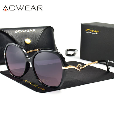 AOWEAR Oversized Polarized Sunglasses Women 2023 Fashionable Gradient Lenses Glasses Ladies Flower Frame Vintage Sunglass Oculos