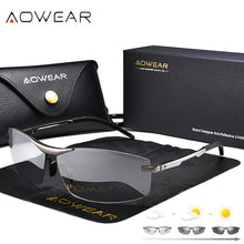 Load image into Gallery viewer, AOWEAR Photochromic Rimless Sunglasses Men Polarized Chameleon Glasses for Day and Night Driving Goggle Sun glasses gafas de so
