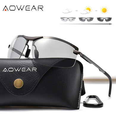 AOWEAR Photochromic Rimless Sunglasses Men Polarized Chameleon Glasses for Day and Night Driving Goggle Sun glasses gafas de so