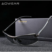 Load image into Gallery viewer, AOWEAR Photochromic Rimless Sunglasses Men Polarized Chameleon Glasses for Day and Night Driving Goggle Sun glasses gafas de so