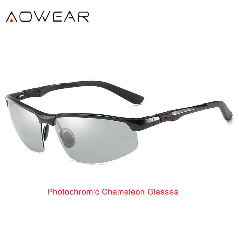 AOWEAR Photochromic Sunglasses Men Polarized Day Night Driving Glasses  Aluminium Rimless Chameleon Eyewear Gafas