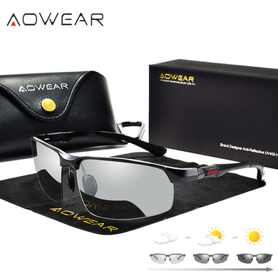 AOWEAR Photochromic Sunglasses Men Polarized Day Night Driving Glasses  Aluminium Rimless Chameleon Eyewear Gafas