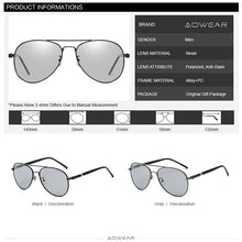 Load image into Gallery viewer, AOWEAR Pilot Photochromic Sunglasses Men Polarized Chameleon Sun Glasses for Day and Night Driving Goggles Women Shade Oculos
