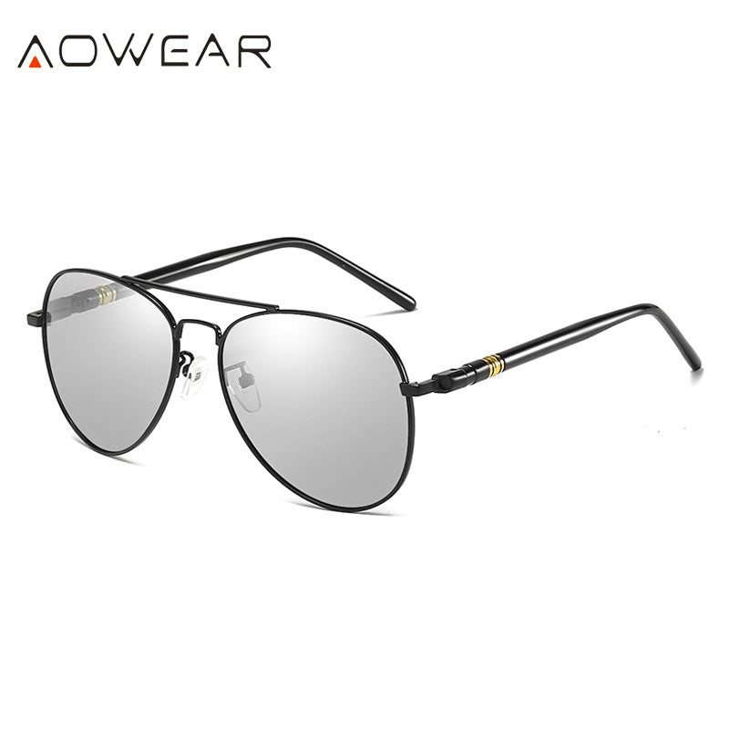 AOWEAR Pilot Photochromic Sunglasses Men Polarized Chameleon Sun Glasses for Day and Night Driving Goggles Women Shade Oculos