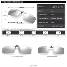 Load image into Gallery viewer, AOWEAR Polarized Clip Photochromic Sunglasses Men Chameleon Clip Glasses for Myopia Eyeglasses Day Night Driving Goggles Oculos