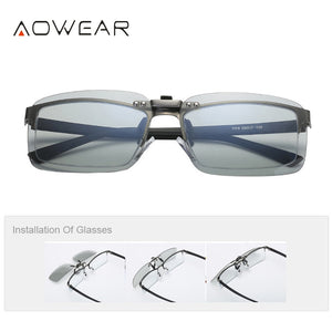 AOWEAR Polarized Clip Photochromic Sunglasses Men Chameleon Clip Glasses for Myopia Eyeglasses Day Night Driving Goggles Oculos