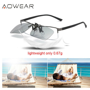AOWEAR Polarized Clip Photochromic Sunglasses Men Chameleon Clip Glasses for Myopia Eyeglasses Day Night Driving Goggles Oculos