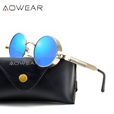 AOWEAR Polarized Gothic Steampunk Sunglasses Men Retro Punk Style Round Glasses Unisex Party Aesthetic Mirror Eyewear Oculos