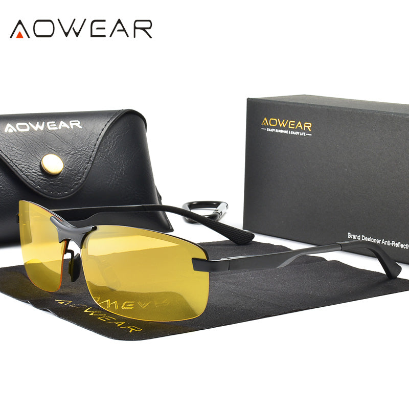 AOWEAR Polarized Night Driving Glasses Men Anti Glare Safety Night Vision Goggles Glasses Yellow Driver Sunglasses Gafas De Sol