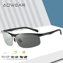 Carica l'immagine nel visualizzatore di Gallery, AOWEAR Sports Rimless Photochromic Sunglasses Men Polarized Day Night Chameleon Glasses Outdoor Lens Color Change Sun Glasses