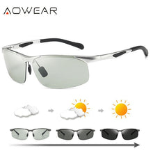 Carica l'immagine nel visualizzatore di Gallery, AOWEAR Sports Rimless Photochromic Sunglasses Men Polarized Day Night Chameleon Glasses Outdoor Lens Color Change Sun Glasses