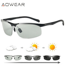 Carica l'immagine nel visualizzatore di Gallery, AOWEAR Sports Rimless Photochromic Sunglasses Men Polarized Day Night Chameleon Glasses Outdoor Lens Color Change Sun Glasses