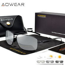 Carica l&#39;immagine nel visualizzatore di Gallery, AOWEAR Square Photochromic Polarized Sunglasses Men Retro Day Night Driving Chameleon Glasses Man Car Driver Sun Glasses