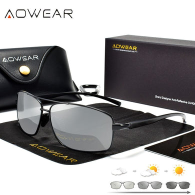 AOWEAR Square Photochromic Polarized Sunglasses Men Retro Day Night Driving Chameleon Glasses Man Car Driver Sun Glasses