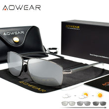 Carica l&#39;immagine nel visualizzatore di Gallery, AOWEAR Square Photochromic Polarized Sunglasses Men Retro Day Night Driving Chameleon Glasses Man Car Driver Sun Glasses
