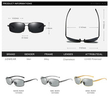 Carica l&#39;immagine nel visualizzatore di Gallery, AOWEAR Square Photochromic Polarized Sunglasses Men Retro Day Night Driving Chameleon Glasses Man Car Driver Sun Glasses
