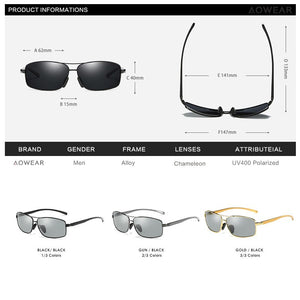 AOWEAR Square Photochromic Polarized Sunglasses Men Retro Day Night Driving Chameleon Glasses Man Car Driver Sun Glasses