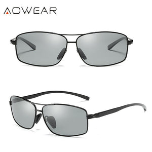 AOWEAR Square Photochromic Polarized Sunglasses Men Retro Day Night Driving Chameleon Glasses Man Car Driver Sun Glasses