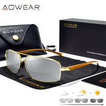 Load image into Gallery viewer, AOWEAR Square Photochromic Polarized Sunglasses Men Retro Day Night Driving Chameleon Glasses Man Safety Car Driver Sun Glasses