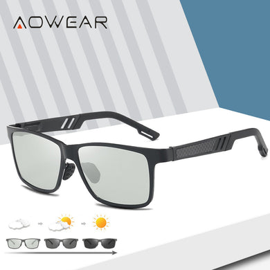 AOWEAR Square Photochromic Polarized Sunglasses Men  Aluminum Day Night Driving Chameleon Lenses Glasses Retro Oculos