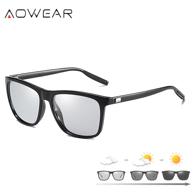 AOWEAR Square Photochromic Sunglasses Women Polarized Day Night Vision Glasses Lady Clear Aluminium Driving Chameleon Sun Glases