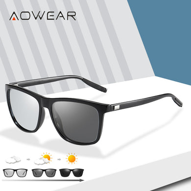 AOWEAR Square Photochromic Sunglasses Women Polarized Day Night Vision Glasses Lady Clear Aluminium Driving Chameleon Sun Glases
