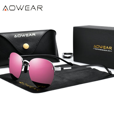 AOWEAR Women's Vintage Sunglasses Women Polarized Round Rimless Sun Glasses Ladies 2023 Pink Mirror Shades Glasses Gafas